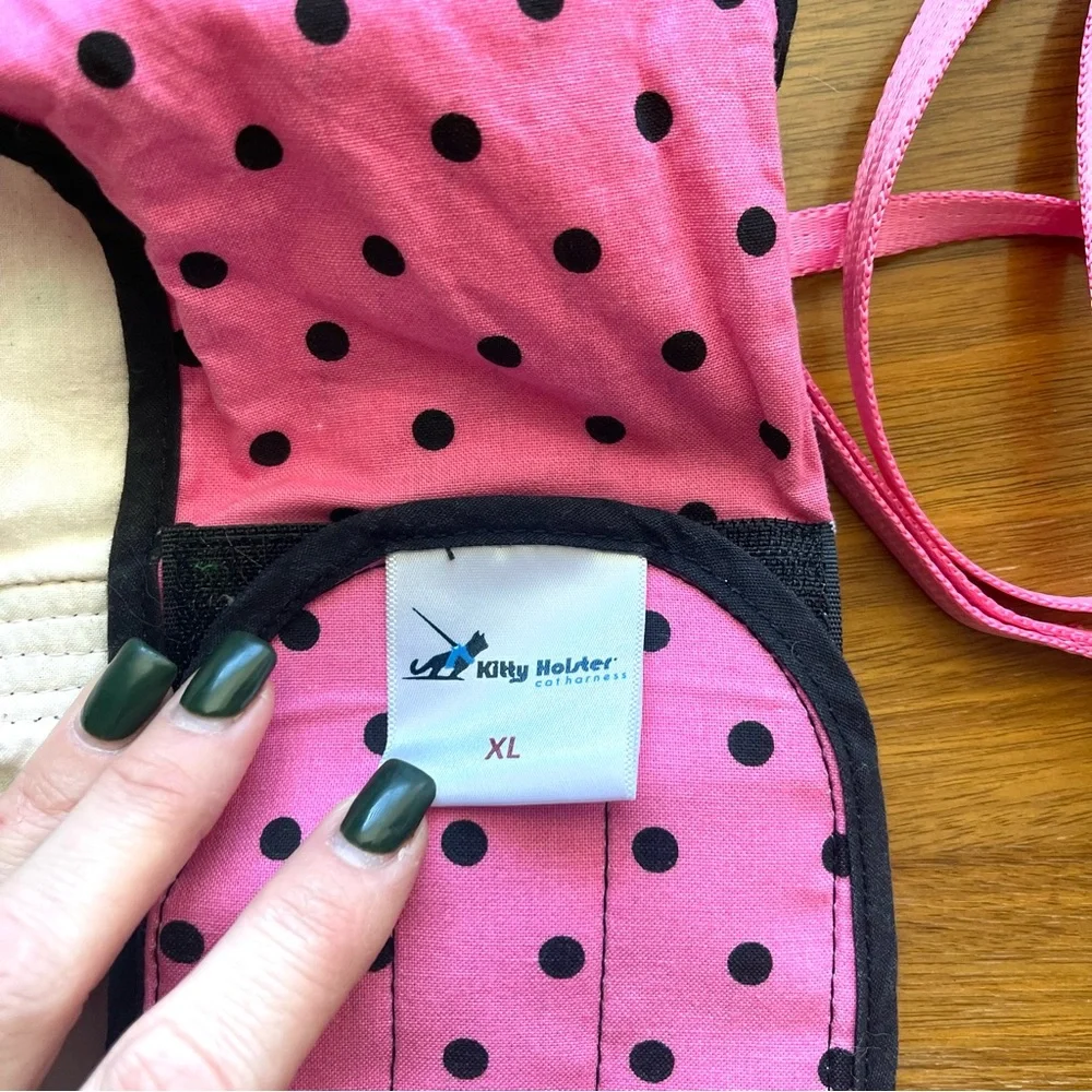 Kitty Holster Pink Black Polka Dot Harness & Leash Set XL Fat Cat Bundle
